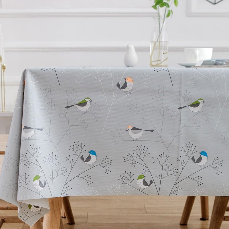 TruDelve Heavy Duty Vinyl Tablecloth Plastic Table Cloth Square Tables Waterproof Oilcloth Tablecloths Outdoor Picnic Table Cover (54'' x 54'', Birds-1) - Image 1